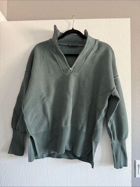 Women's Olive Green Half-Zip Sweater Pullover